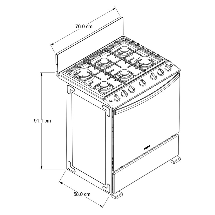 Estufa Whirlpool de 30" con respaldo, 6 quemadores — Imagen 4 de 4