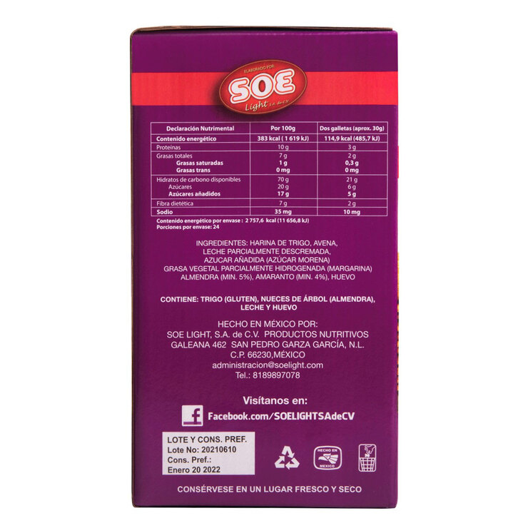 Soe Galletas Integrales con Avena y Almendras 720 g — Imagen 2 de 3