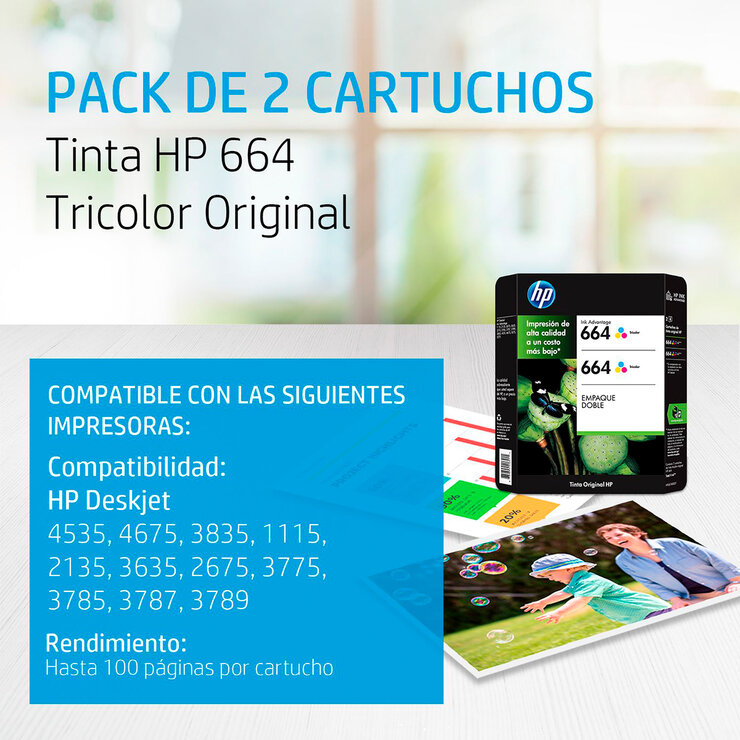 HP664 Cartucho de Tinta Tricolor — Imagen 2 de 4