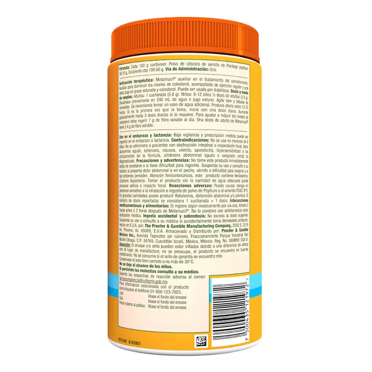 Metamucil Naranja 660 gr. — Imagen 2 de 2