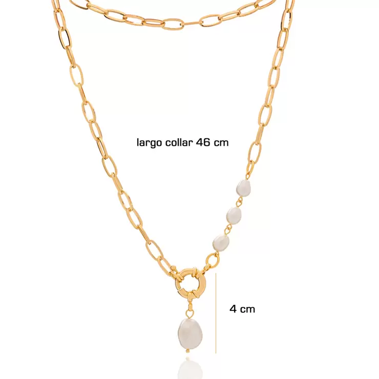 Ablime, Collar Cadena de Eslabones, en Chapa de Oro, Con Perla de Río — Imagen 2 de 3