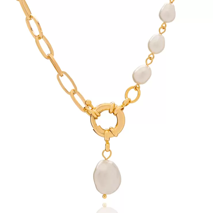 Ablime, Collar Cadena de Eslabones, en Chapa de Oro, Con Perla de Río — Imagen 1 de 3