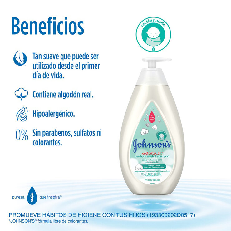  Johnson's Cottontouch Baño y Shampoo 800ml — Imagen 4 de 4