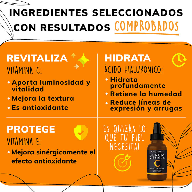 Quotidien Serum Facial con Vitamina C y Acido Hialuronico 30 ml — Imagen 2 de 4