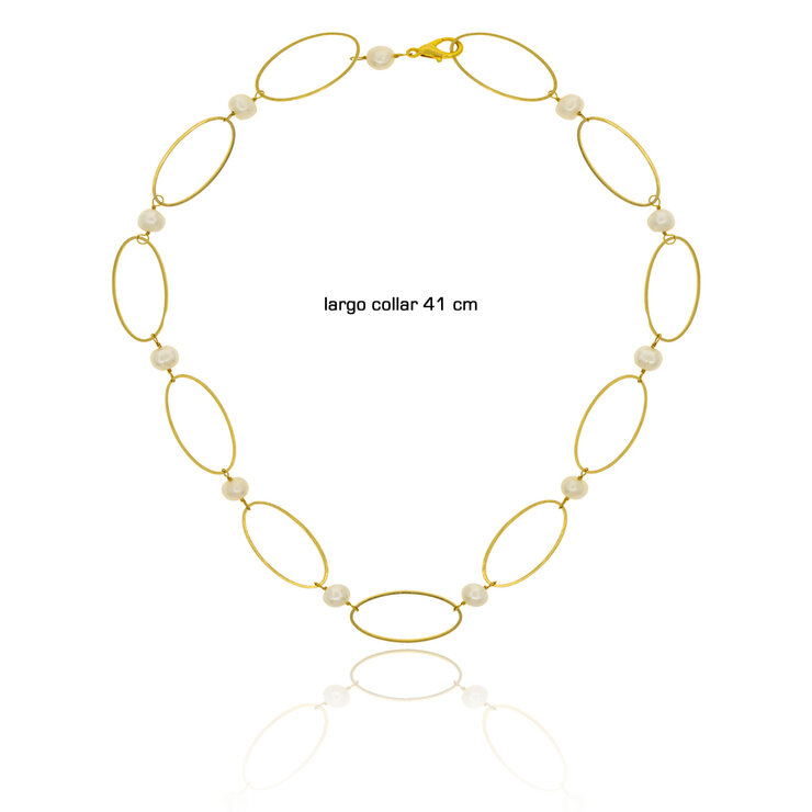 Mayfer,  Juego de Collar Eslabón Grande y Aretes Tipo Arracada, en Baño de Oro  — Imagen 2 de 4