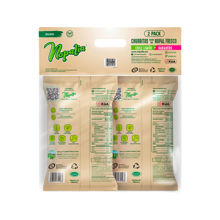 Nopalia Churritos con Nopal Fresco Sabor Habanero, Chile y Limón 2 pzas de 650 g — Imagen 2 de 3