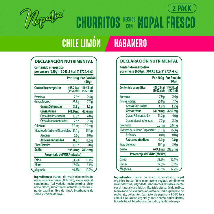 Nopalia Churritos con Nopal Fresco Sabor Habanero, Chile y Limón 2 pzas de 650 g — Imagen 3 de 3