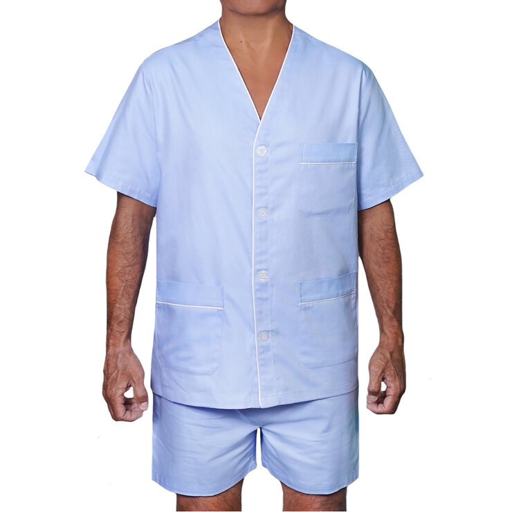 Emporio Colombo, Pijama para Caballero, Camisa y Short, Rayas Color Azul, Varias Tallas — Imagen 1 de 3