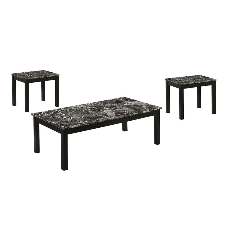 Coaster, Set de 3 Mesas Auxiliares Rectangulares de Mármol Sintético, Color Negro — Imagen 2 de 4