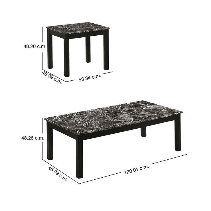 Coaster, Set de 3 Mesas Auxiliares Rectangulares de Mármol Sintético, Color Negro — Imagen 3 de 4