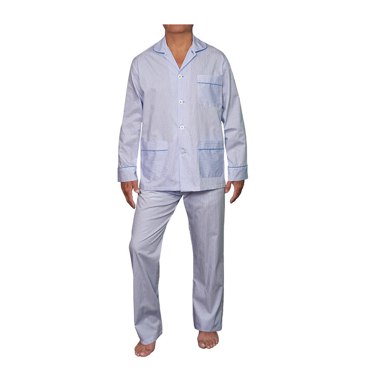 Emporio Colombo, Pijama Caballero, Camisa y Pantalón,  Estampado Rayas Azul, Varias Tallas — Imagen 1 de 3