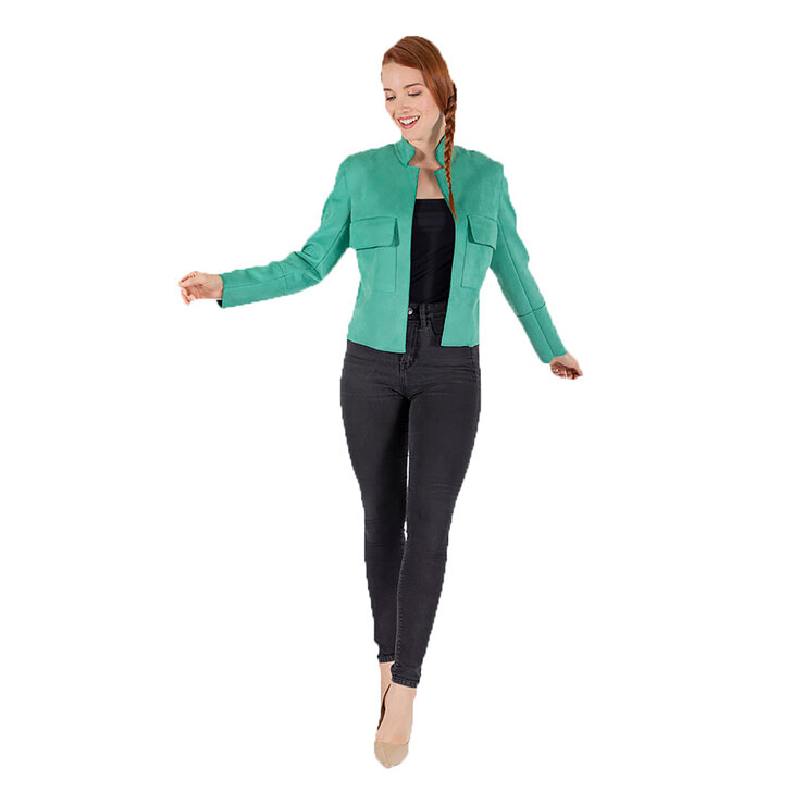 Shyla Abrigo Corto de Suede, Color Verde, para Dama — Imagen 2 de 2