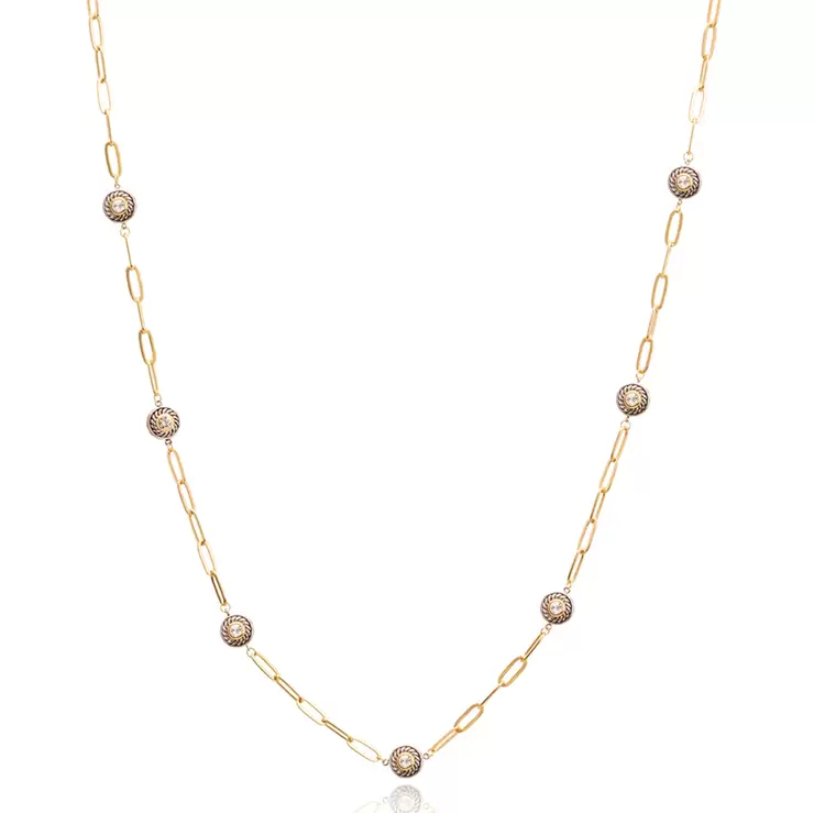 Mayfer, Collar Largo, Cadena de Eslabones, con Botones de Cristal Austríaco — Imagen 1 de 3