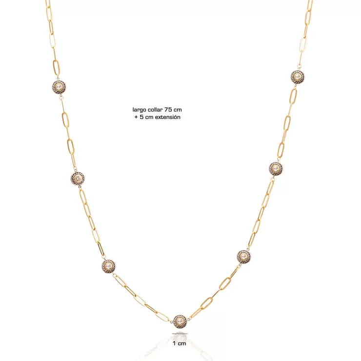 Mayfer, Collar Largo, Cadena de Eslabones, con Botones de Cristal Austríaco — Imagen 2 de 3