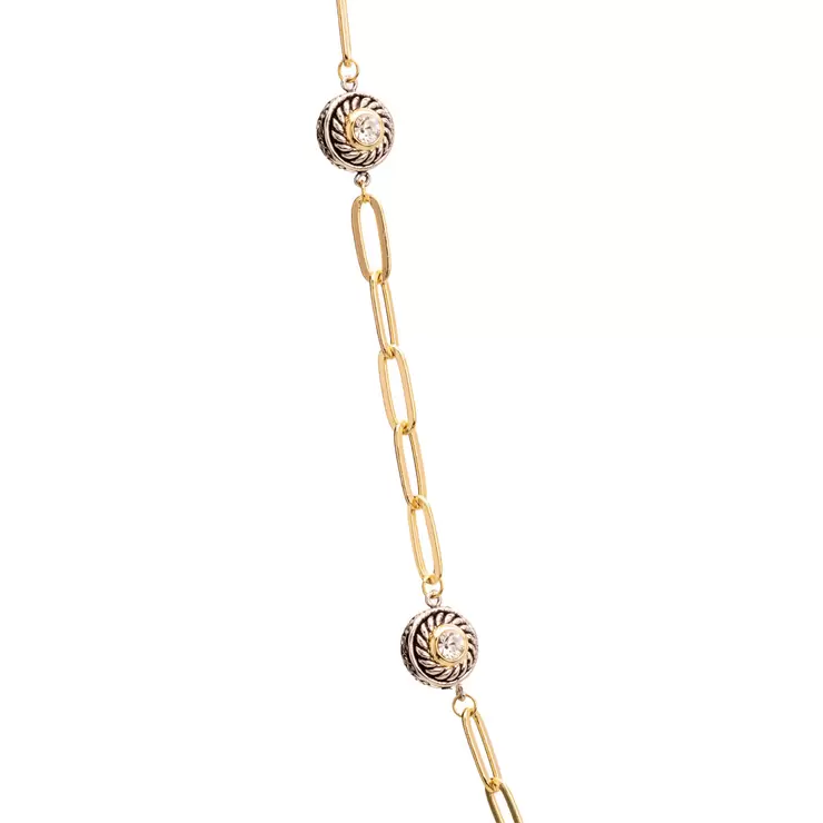 Mayfer, Collar Largo, Cadena de Eslabones, con Botones de Cristal Austríaco — Imagen 3 de 3