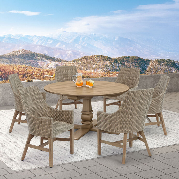 Ivena Comedor Providence Redondo de Teca para Jardín de 7 Piezas — Imagen 1 de 4