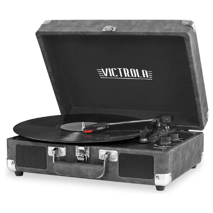 Victrola Tornamesa Vintage BlueTooth en Portafolio Gris — Imagen 1 de 4