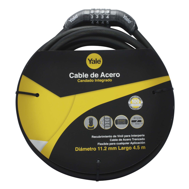 Yale, Cable de Acero con Candado de Combinación Integrado 11.2X4500 mm  — Imagen 2 de 2