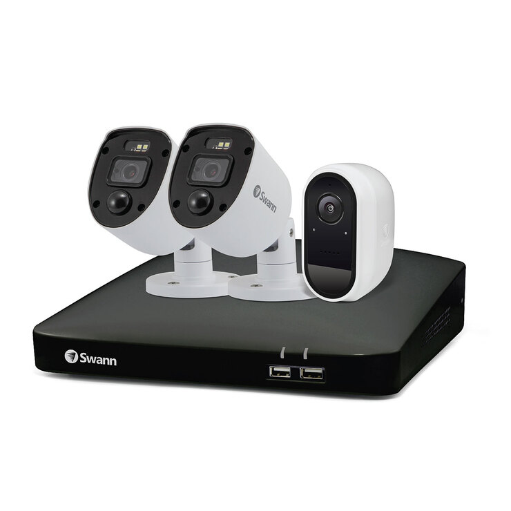 Swann Sistema de Seguridad Enforcer™: 4 Canales, 2 Enforcer Camaras de 1080P + WIFI Camara de Batteria de 1TB  (Focos y luces intermitentes de estilo policial) — Imagen 2 de 4