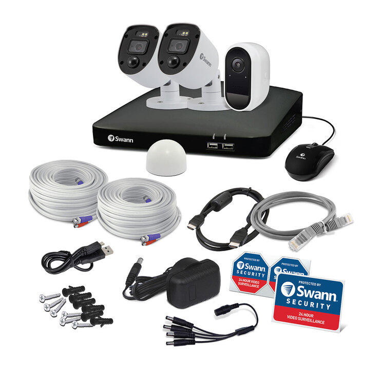 Swann Sistema de Seguridad Enforcer™: 4 Canales, 2 Enforcer Camaras de 1080P + WIFI Camara de Batteria de 1TB  (Focos y luces intermitentes de estilo policial) — Imagen 3 de 4