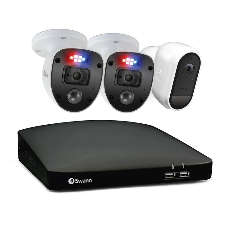 Swann Sistema de Seguridad Enforcer™: 4 Canales, 2 Enforcer Camaras de 1080P + WIFI Camara de Batteria de 1TB  (Focos y luces intermitentes de estilo policial) — Imagen 4 de 4