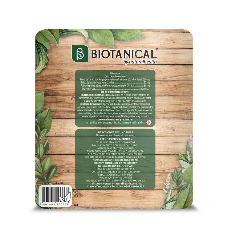 Biotanical Cuachalalate, Sábila y Árnica con 120 Cápsulas de 350mg — Imagen 3 de 3