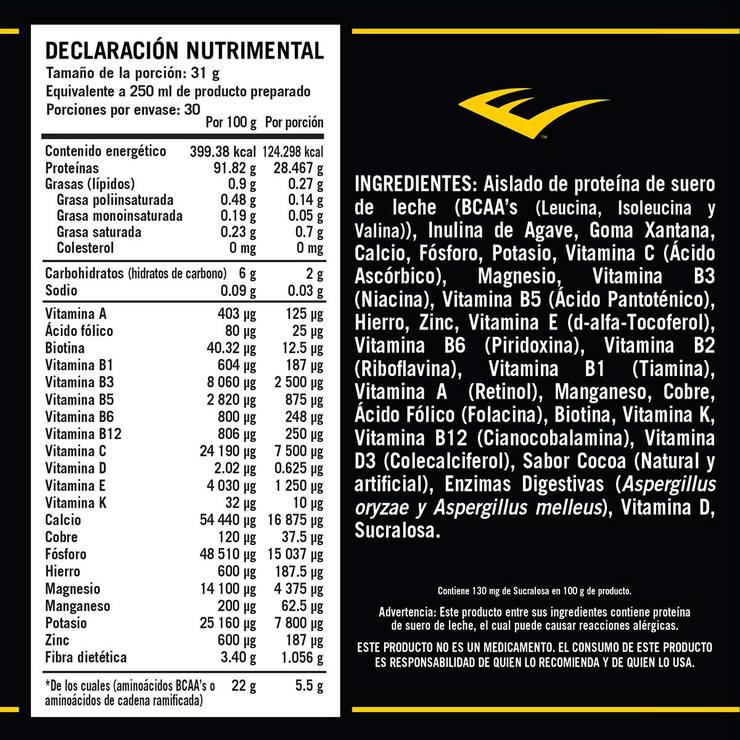 Proteína en Polvo Sabor Chocolate, Everlast Whey Isolate — Imagen 2 de 4