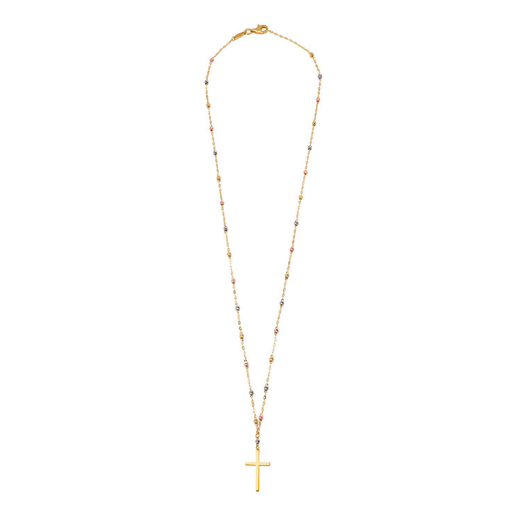 Collar, Cruz y Cadena de Tres Oros de 14K — Imagen 2 de 4