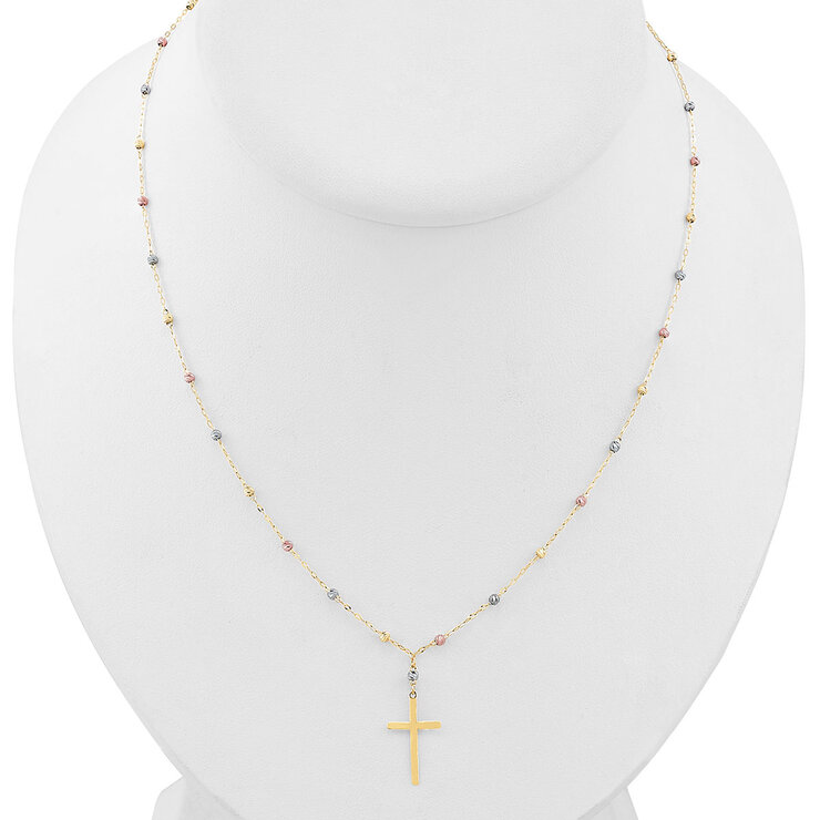 Collar, Cruz y Cadena de Tres Oros de 14K — Imagen 3 de 4