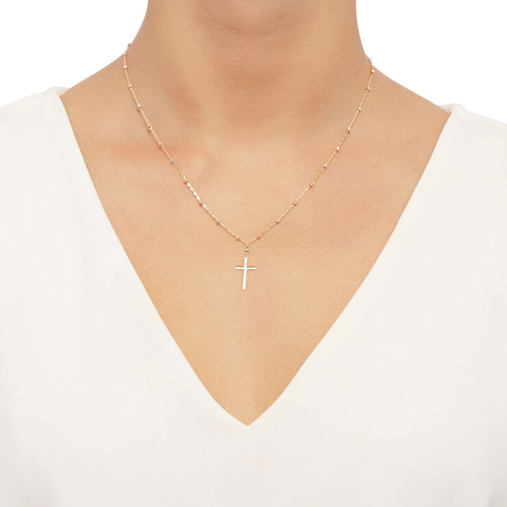 Collar, Cruz y Cadena de Tres Oros de 14K — Imagen 4 de 4