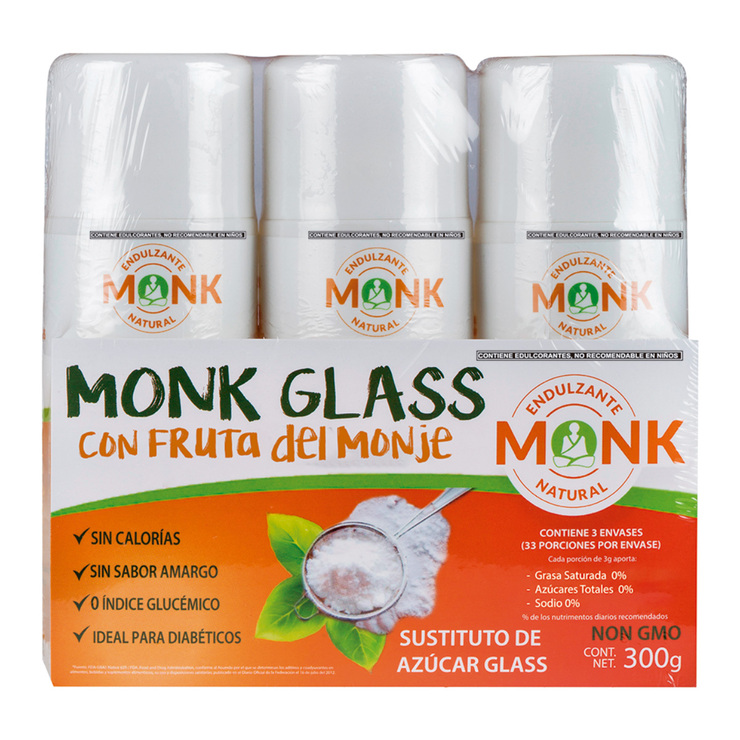 Monk Endulzante de Fruta del Monje Sustituto de Azúcar Glass 3 pzas de 100 g — Imagen 1 de 4