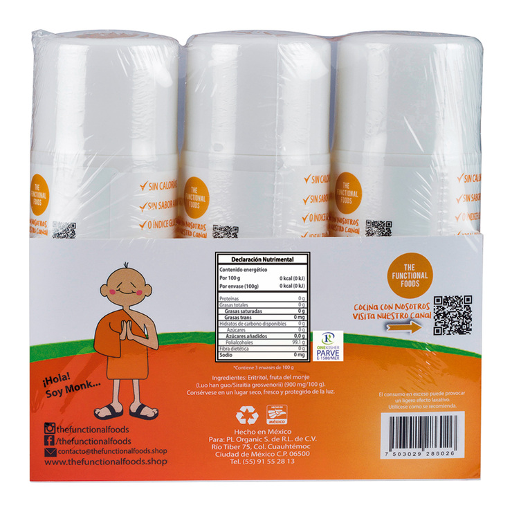 Monk Endulzante de Fruta del Monje Sustituto de Azúcar Glass 3 pzas de 100 g — Imagen 3 de 4