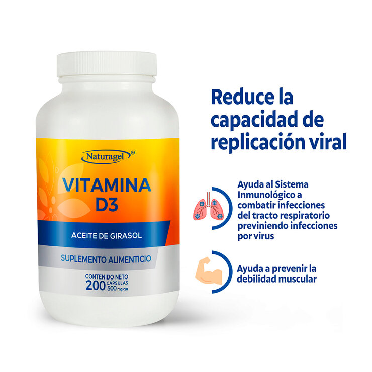 Vitamina D3 con Aceite de Girasol 200 Cápsulas — Imagen 4 de 4