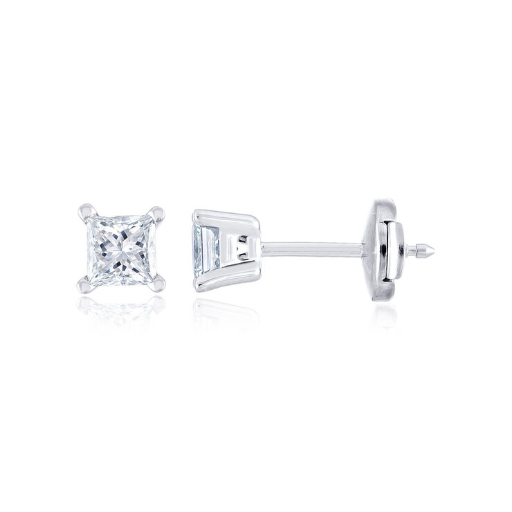 Aretes de Diamantes, 0.50ctw, Platino, Corte Princesa — Imagen 2 de 3