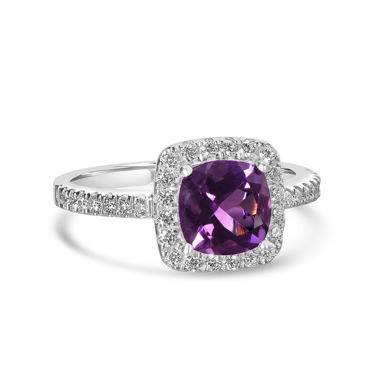 Anillo de Amatista con diamantes 0.30ctw, Oro Blanco 14k — Imagen 1 de 4