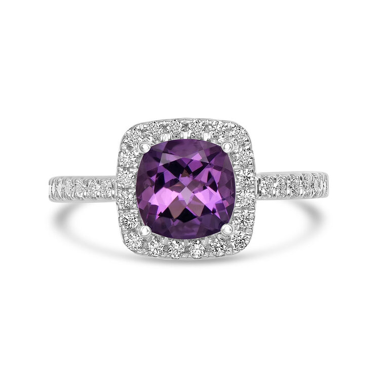 Anillo de Amatista con diamantes 0.30ctw, Oro Blanco 14k — Imagen 2 de 4