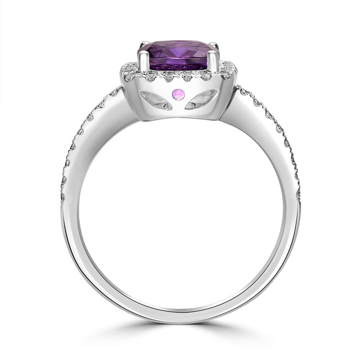 Anillo de Amatista con diamantes 0.30ctw, Oro Blanco 14k — Imagen 4 de 4