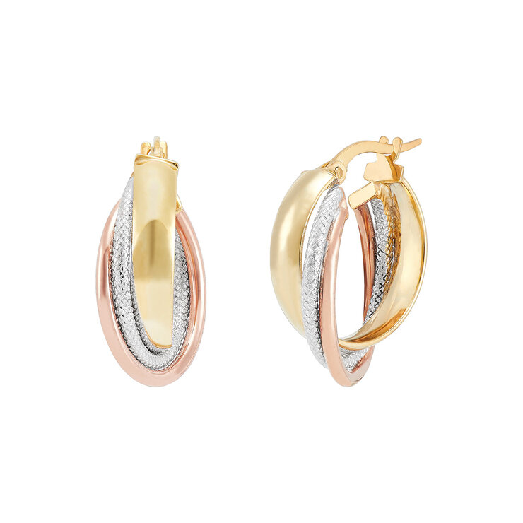 Aretes, Arracadas retorcidas, Oro Tres colores de 14K — Imagen 1 de 4
