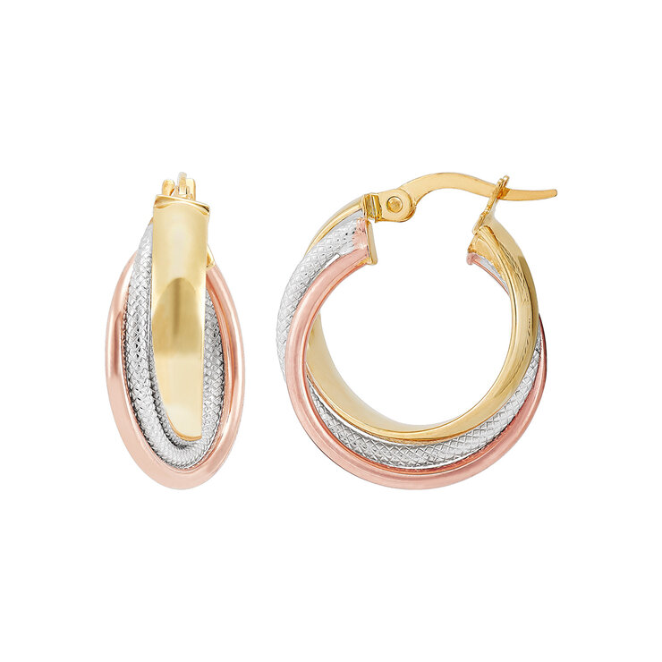 Aretes, Arracadas retorcidas, Oro Tres colores de 14K — Imagen 2 de 4
