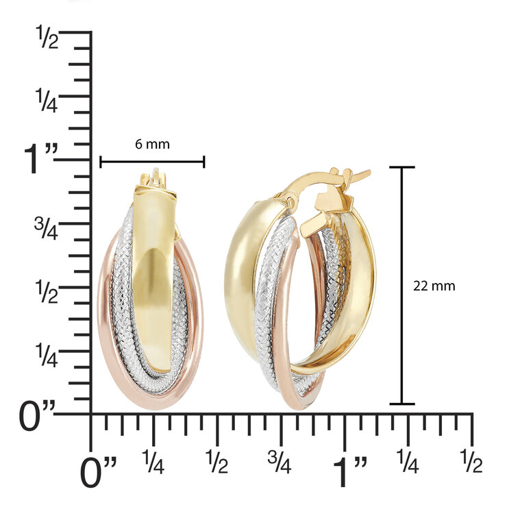 Aretes, Arracadas retorcidas, Oro Tres colores de 14K — Imagen 3 de 4