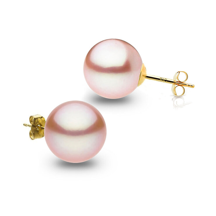 Aretes de Perla Rosa, 7-7.5mm, Oro Amarillo de 14K — Imagen 1 de 4