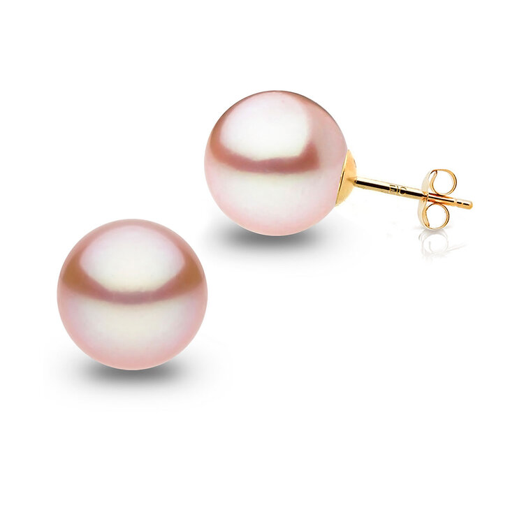 Aretes de Perla Rosa, 7-7.5mm, Oro Amarillo de 14K — Imagen 2 de 4