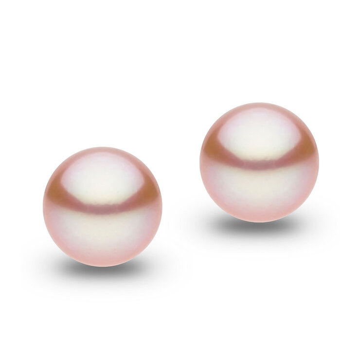 Aretes de Perla Rosa, 7-7.5mm, Oro Amarillo de 14K — Imagen 3 de 4