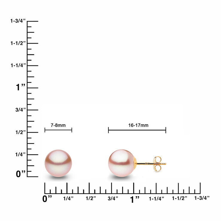 Aretes de Perla Rosa, 7-7.5mm, Oro Amarillo de 14K — Imagen 4 de 4