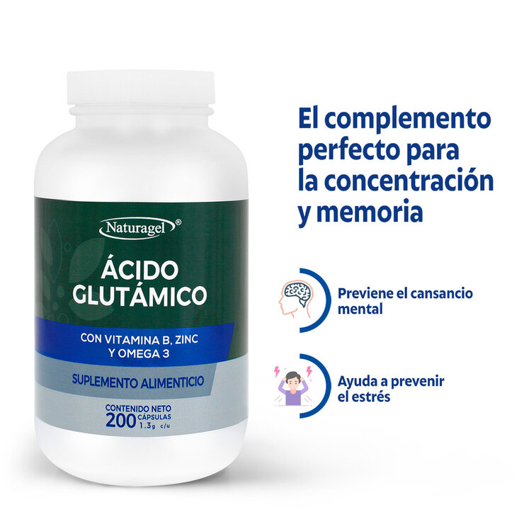 Ácido Glutámico, Vitamina B, Zinc y Omega 3 200 Cápsulas — Imagen 3 de 4