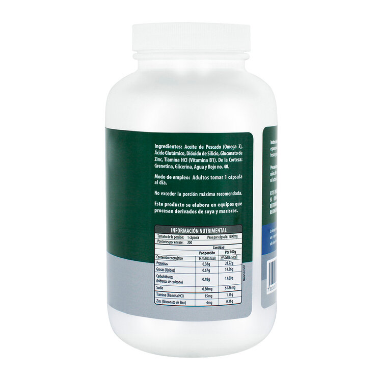 Ácido Glutámico, Vitamina B, Zinc y Omega 3 200 Cápsulas — Imagen 4 de 4