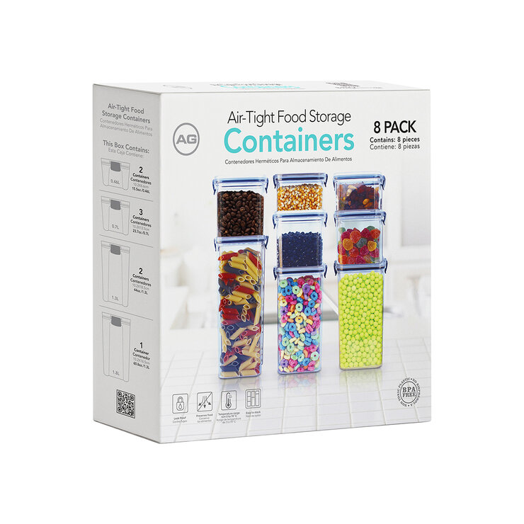 AG Simplesmart, Paquete de 8 Contenedores para Alimentos, Tapas con Broche de Seguridad — Imagen 3 de 4