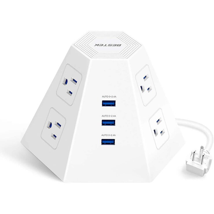 Bestek, Supresor Multi-contacto Piramidal 6 AC, 3 USB, con protección