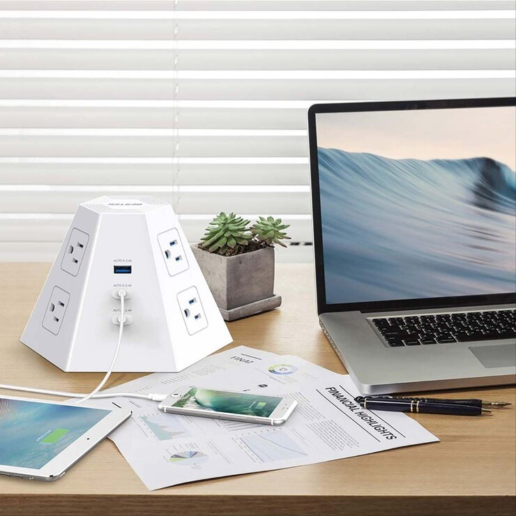 Bestek, Supresor Multi-contacto Piramidal 6 AC, 3 USB, con protección — Imagen 2 de 4