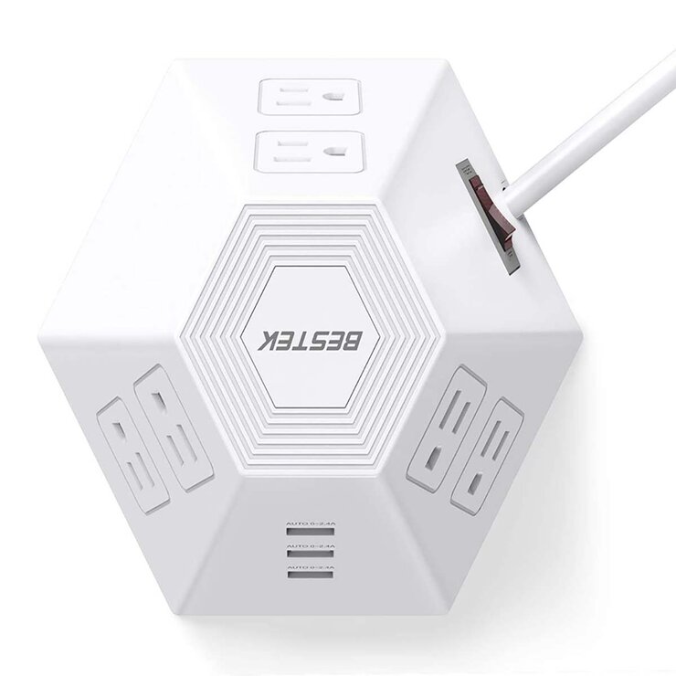 Bestek, Supresor Multi-contacto Piramidal 6 AC, 3 USB, con protección — Imagen 3 de 4